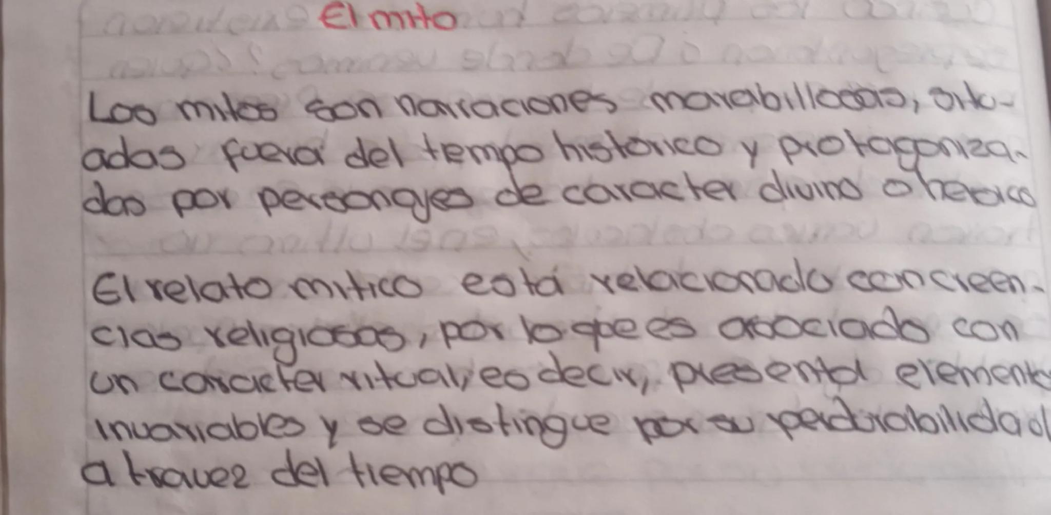 El mito

Loo mitos son narraciones marabillosas, ortor
adas fuera del tempo historico y protagonizan
das por personajes de caracter divino o