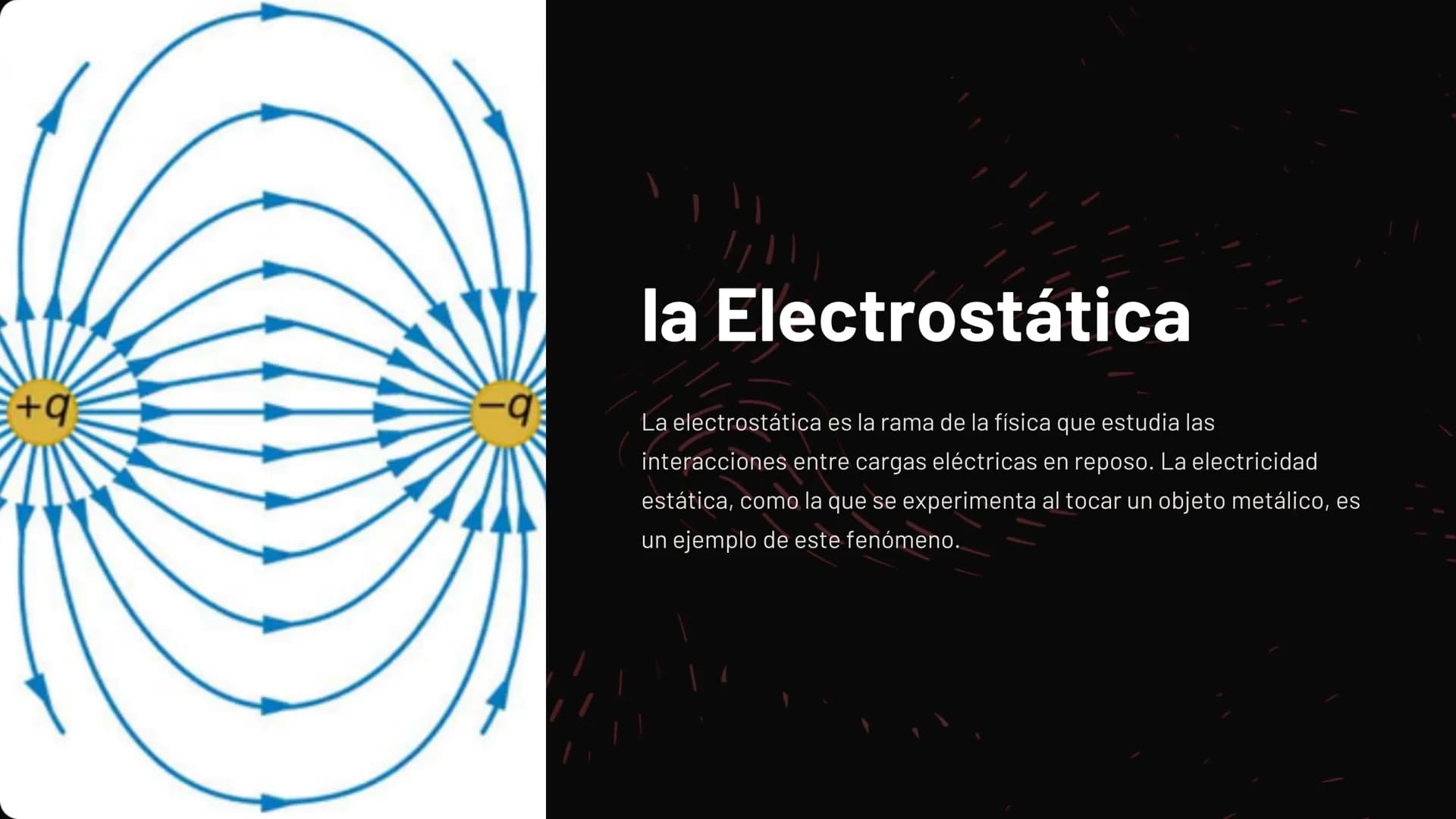 -q
la Electrostática
La electrostática es la rama de la física que estudia las
interacciones entre cargas eléctricas en reposo. La electrici