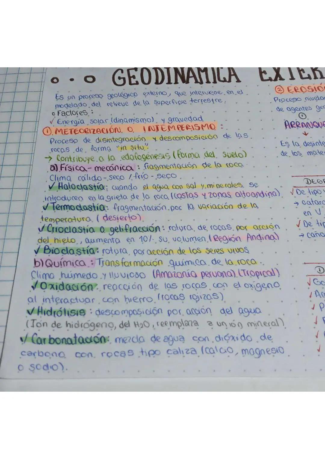# GEODINAMICA EXTER

Es un proceso geológico externo, que interviene en el
modelado del relieve de la superficie terrestre:
*   Factores:
✓ 