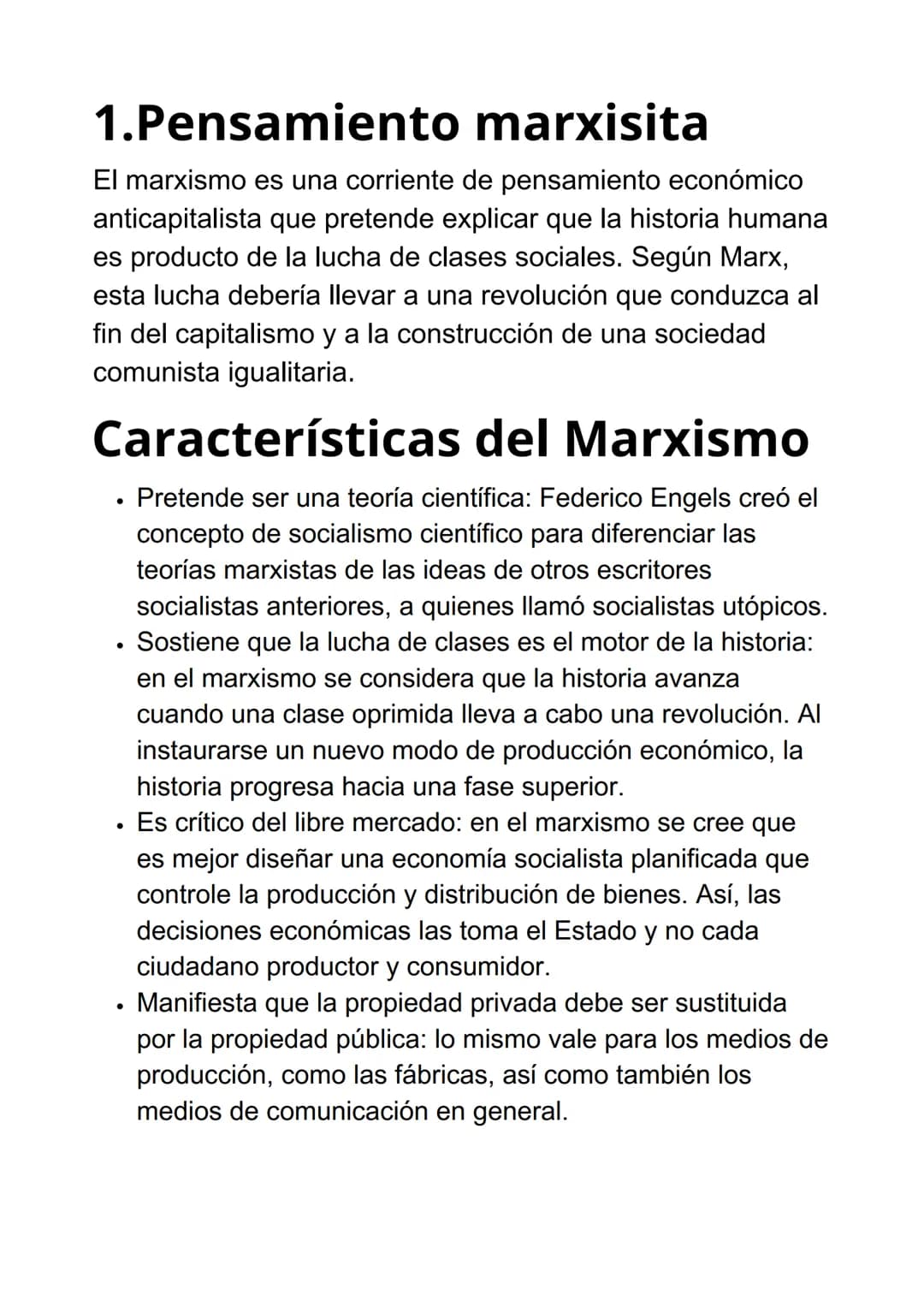 1.Pensamiento marxisita
El marxismo es una corriente de pensamiento económico
anticapitalista que pretende explicar que la historia humana
e