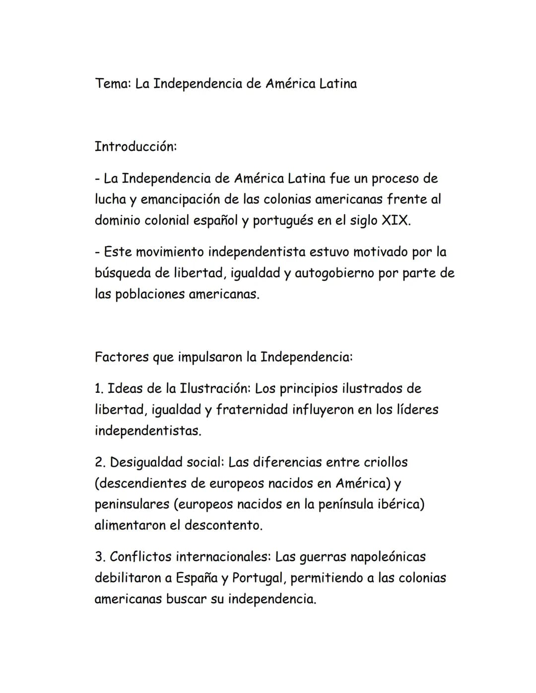 Tema: La Independencia de América Latina
Introducción:
-
La Independencia de América Latina fue un proceso de
lucha y emancipación de las co