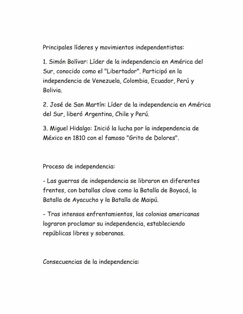 Tema: La Independencia de América Latina
Introducción:
-
La Independencia de América Latina fue un proceso de
lucha y emancipación de las co