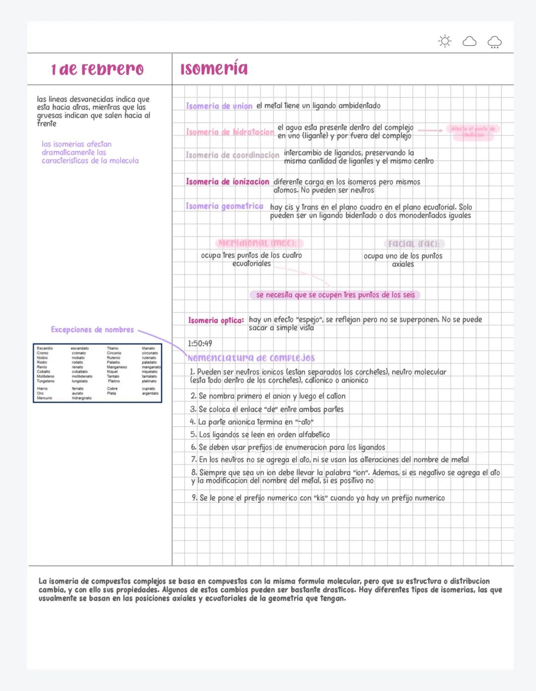 1 de Febrero
las lineas desvanecidas indica que
esta hacia atras, mientras que las
gruesas indican que salen hacia al
frente
las isomerias a
