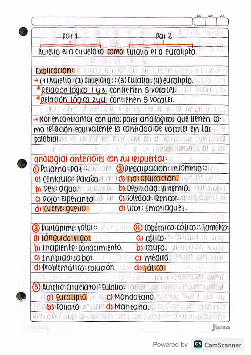 DD
MM AA
Junio 1/2020
analogias verbales
Es un razonamiento verbal del lenguaje permite estable-
cer semejanza de relaciones entre dos pares
