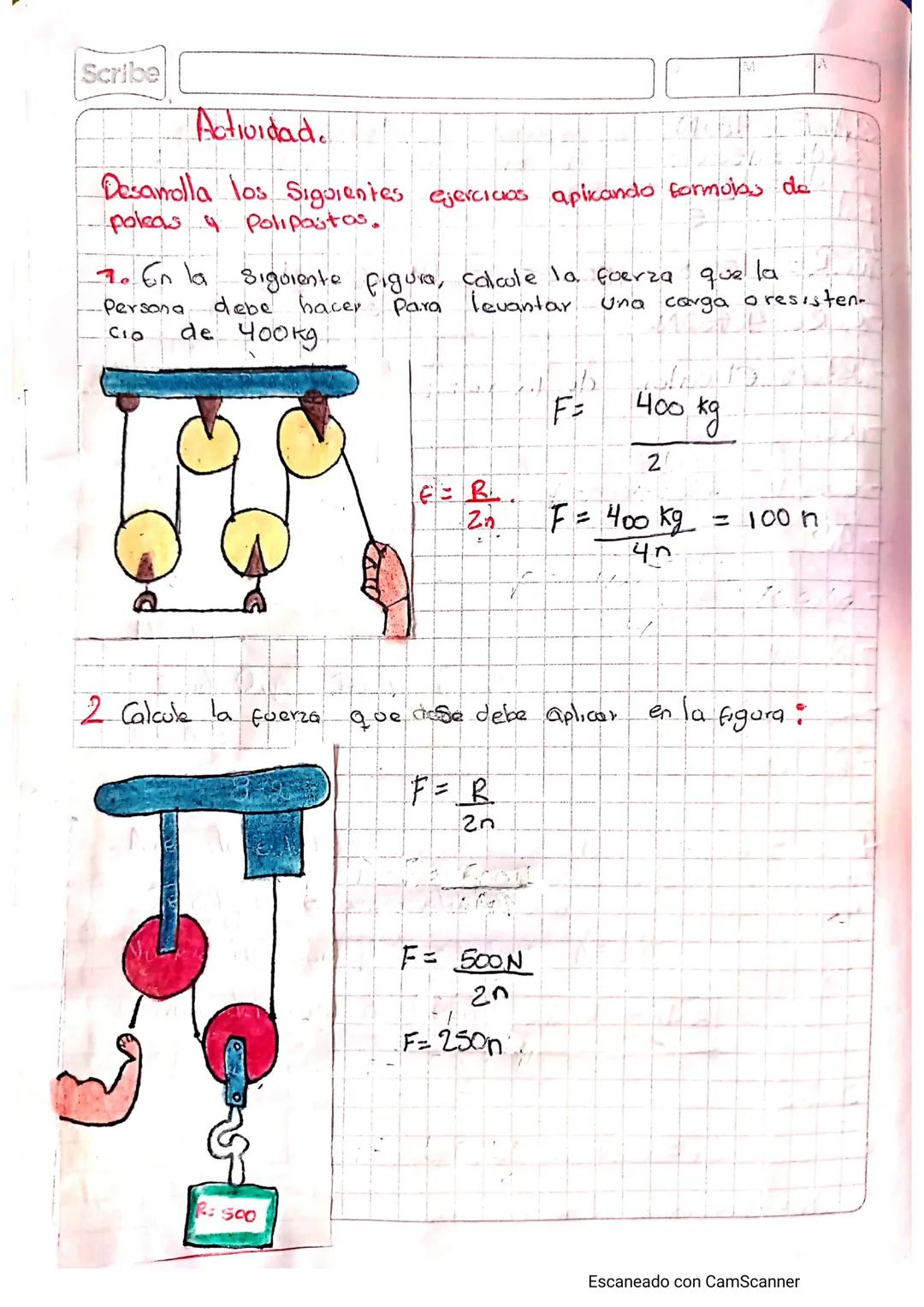 Scribe

Actividad.

Desanalla los Siguientes ejercicios apicando formoss de
poleas 4 Polipastos.

7. En la siguiente figura, calcule la fuer