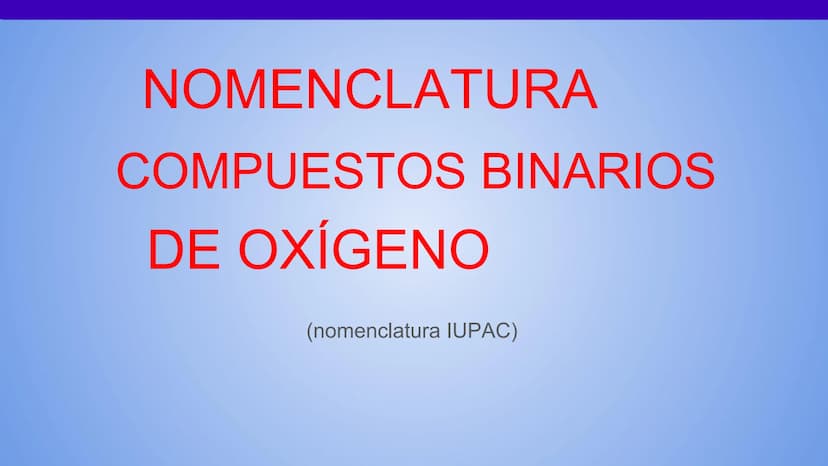 NOMENCLATURA
COMPUESTOS BINARIOS
DE OXIGENO
(nomenclatura IUPAC) METAL + OXIGENO = ÓXIDO
Cuente cuántos átomos de oxígeno hay: uno (monóxido