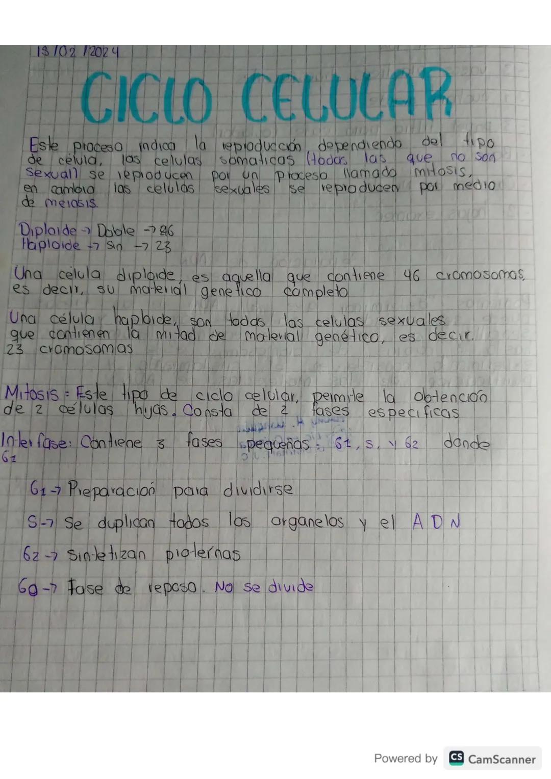 # 18/02/2024

# CICLO CELULAR

Este procesa indica la reproducción dependiendo del tipo
de célula, las celulas somaticas (todas las que no s