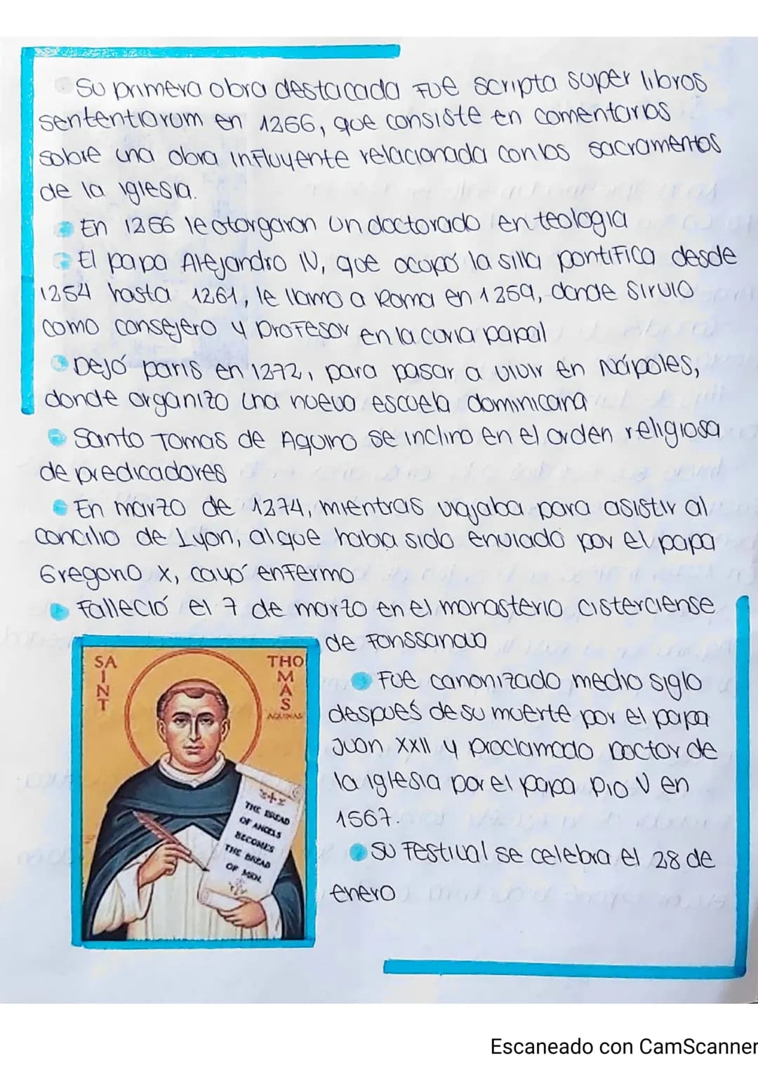 BIOGRAFIA
SANTO TOMAS DE AQUINO
Nació aproximadamente en 1226 en
Roccasecca cerca de Aquino, Italia
lo conocen por el apodo de Doctor
Angeli