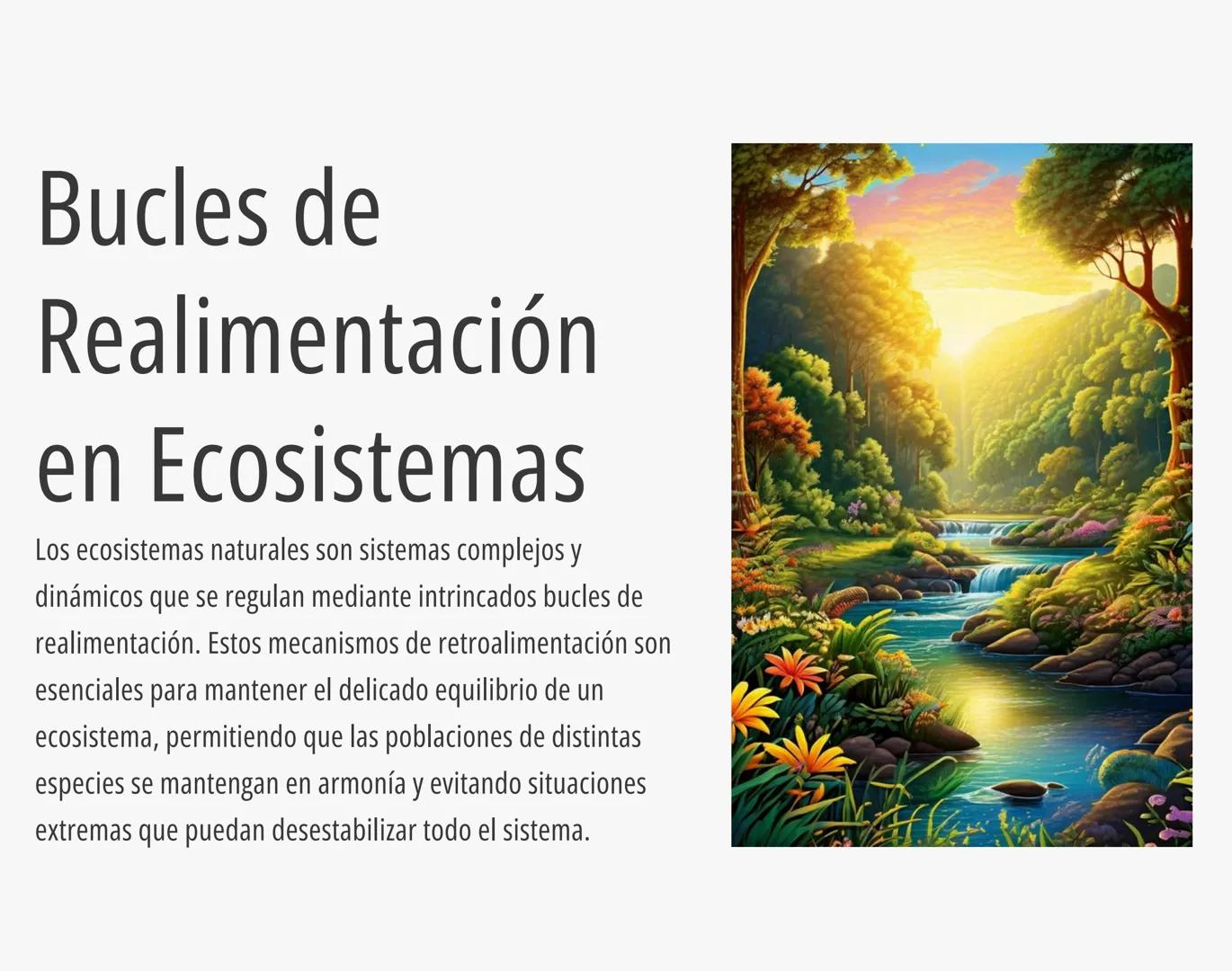 # Bucles de
# Realimentación
# en Ecosistemas
Los ecosistemas naturales son sistemas complejos y
dinámicos que se regulan mediante intrincad