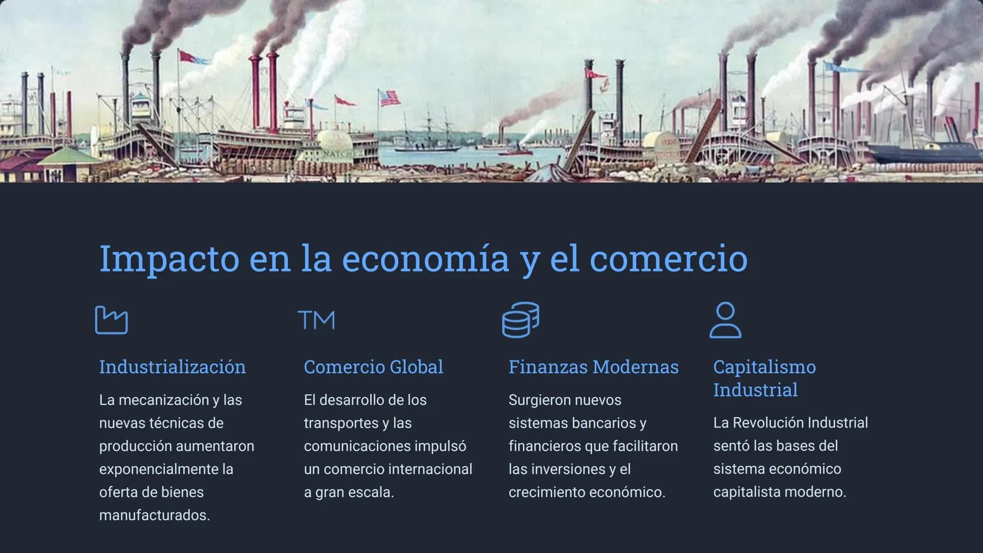 la Revolución
Industrial
La Revolución Industrial transformó profundamente la
producción, el comercio y la sociedad europea y mundial durant
