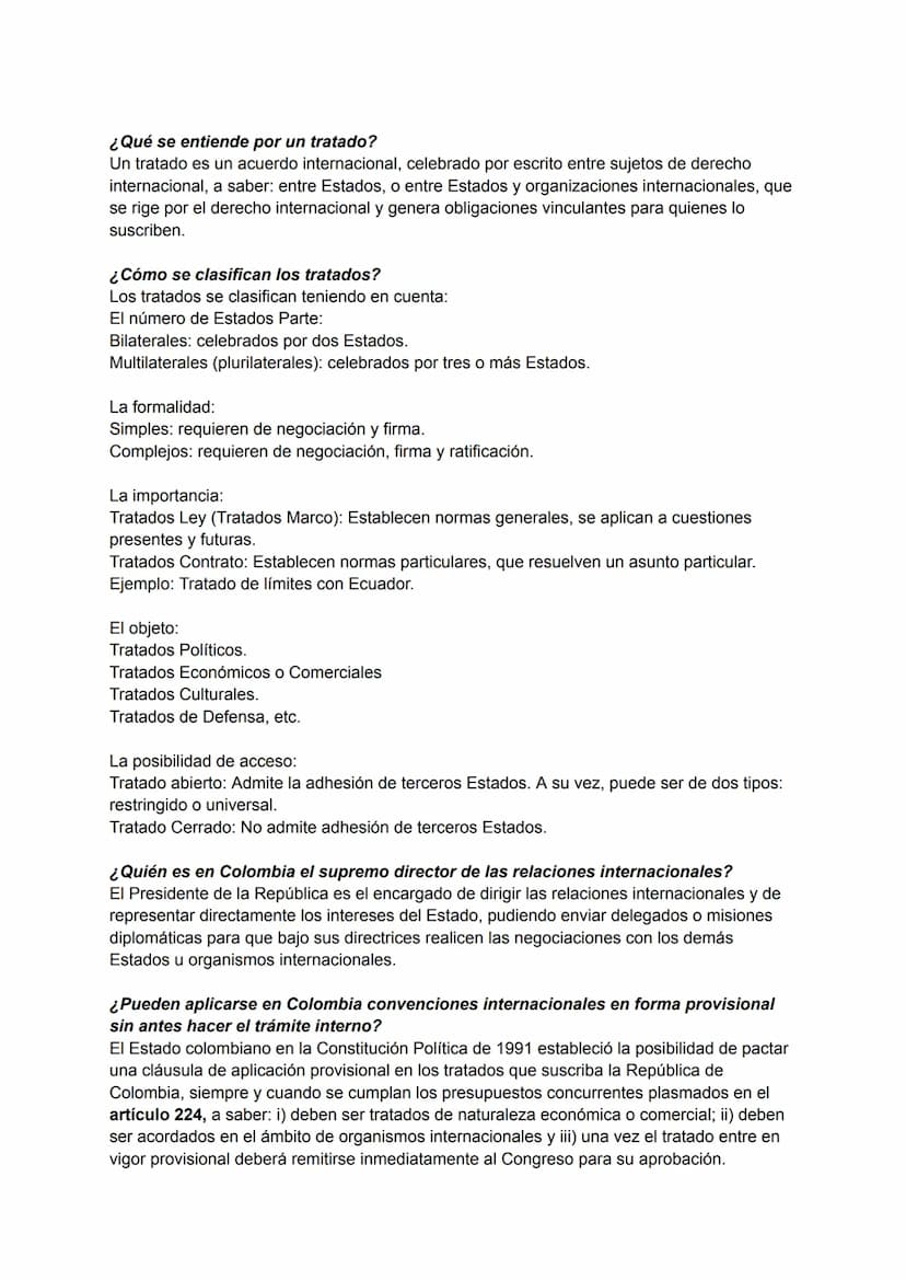 ¿Qué se entiende por un tratado?
Un tratado es un acuerdo internacional, celebrado por escrito entre sujetos de derecho
internacional, a sab