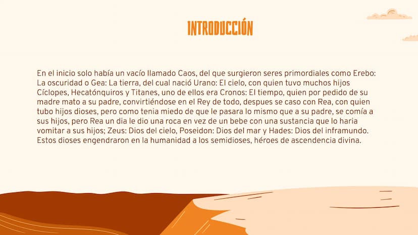 RELIGIÓN GRIEGA O
GRECORROMANA INTRODUCCIÓN
En el inicio solo había un vacío llamado Caos, del que surgieron seres primordiales como Erebo:
