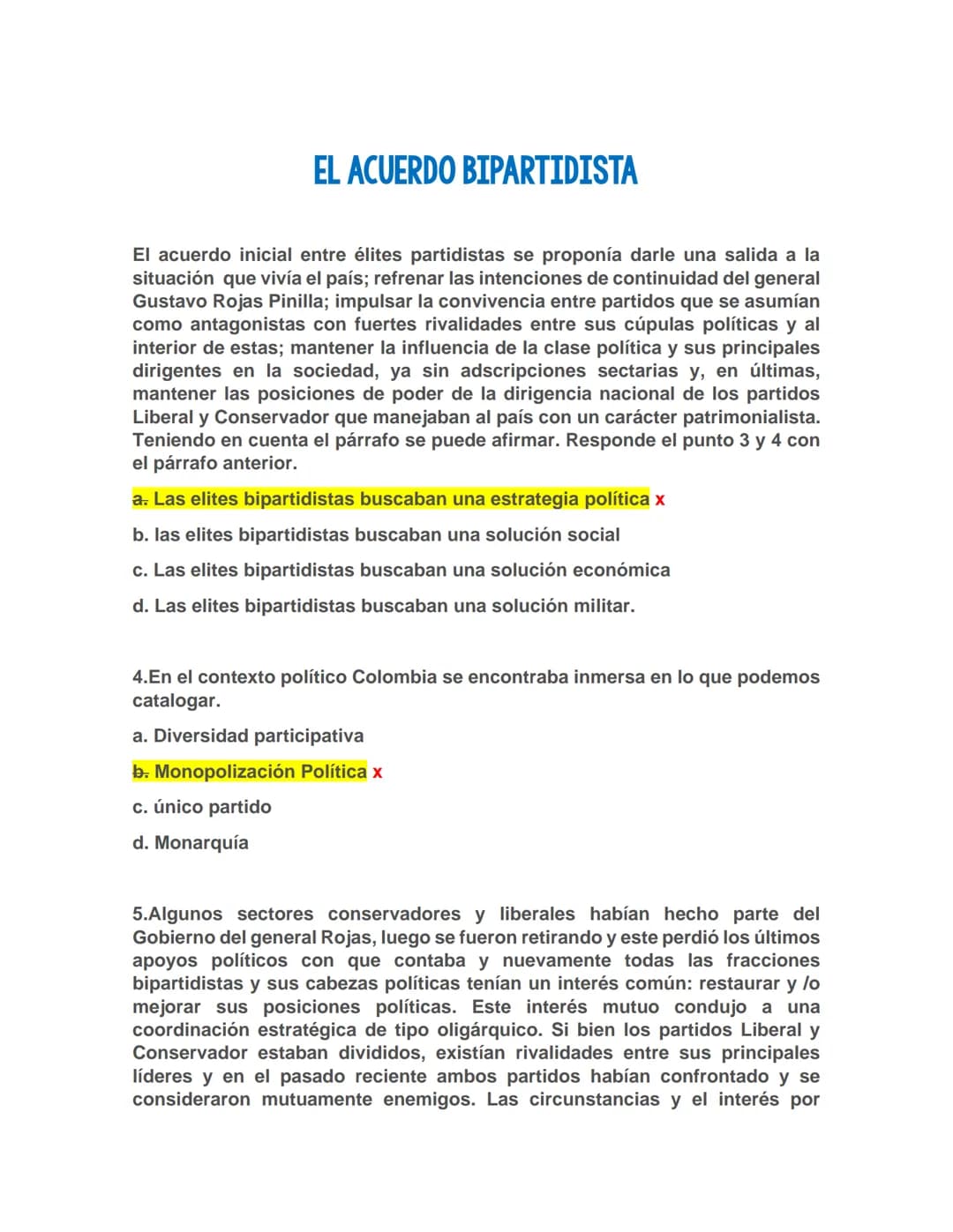 FRENTE NACIONAL EN COLOMBIA
1.El Conflicto armado interno de Colombia durante el Frente Nacional se
centró en la Alianza de terratenientes, 
