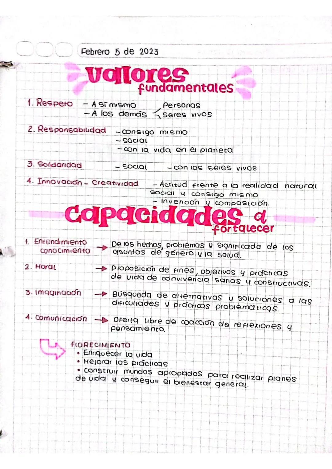 000 Febrero 5 de 2023
Valores
fundamentales
1. Respero
A ST mismo
Personas
- A los demás Seres VIVOS
2. Responsabilidad - consigo mismo
3. S