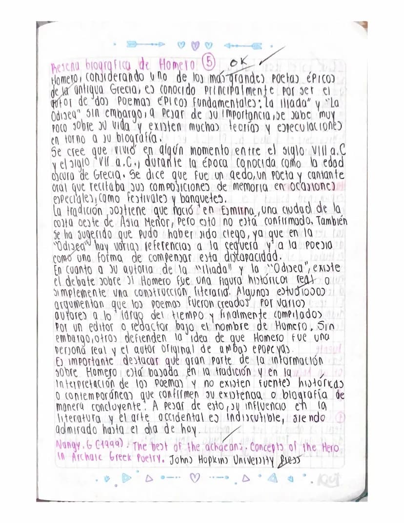 Reseña biografica de Homero 5 OK
Flomero, considerando uno de los mas grandes poetas épicos
de la antigua Grecia, es conocido principalmente