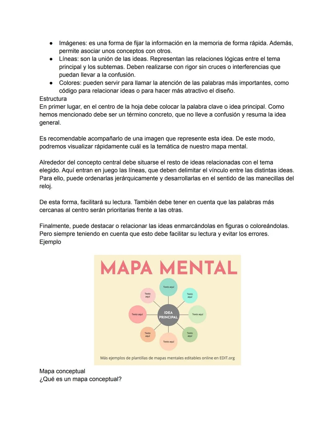 Mapas mentales
¿Qué son los mapas mentales?
Los mapas mentales son representaciones gráficas de temas o conceptos que ayudan a las
personas 