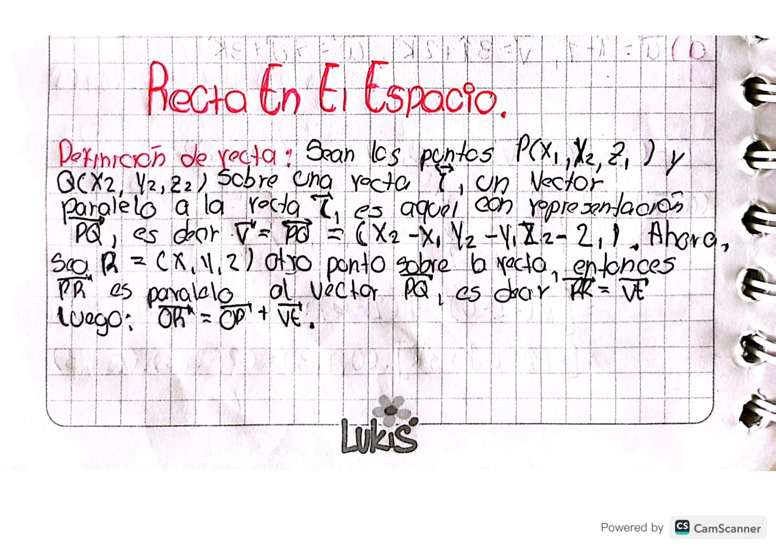 Recta En El Espacio
11
Definicion de recta: Sean los puntos PCX1, X2, 2₁) y
QCX2, 42, 22) Sobre una recta T, un Vector
Paralelo a la recta T