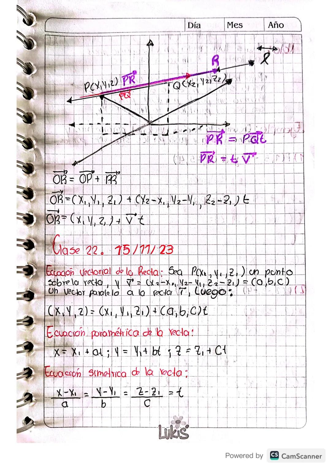 Recta En El Espacio
11
Definicion de recta: Sean los puntos PCX1, X2, 2₁) y
QCX2, 42, 22) Sobre una recta T, un Vector
Paralelo a la recta T