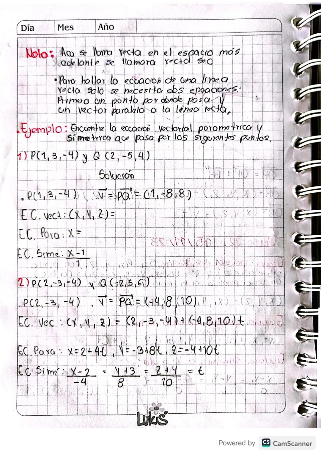 Recta En El Espacio
11
Definicion de recta: Sean los puntos PCX1, X2, 2₁) y
QCX2, 42, 22) Sobre una recta T, un Vector
Paralelo a la recta T