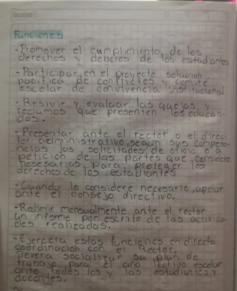 26 01 24 El Colegio y sus normas.
El Gobierno escolar.
I Sobre gobierno escolar:
a Organos
7,16-17,79-19.
Taller
bConsego de estudiantes : c