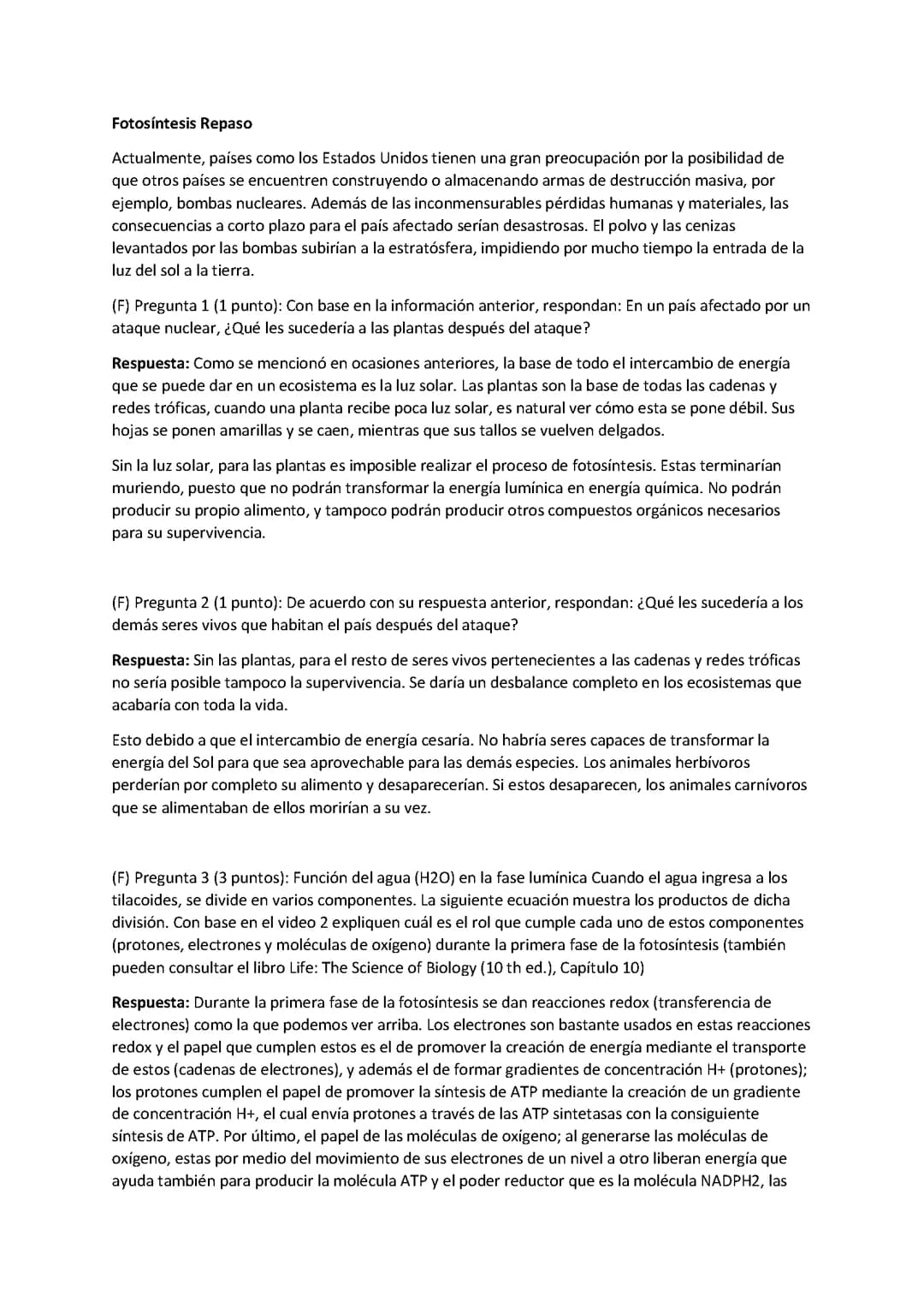 Repaso de fotosíntesis 