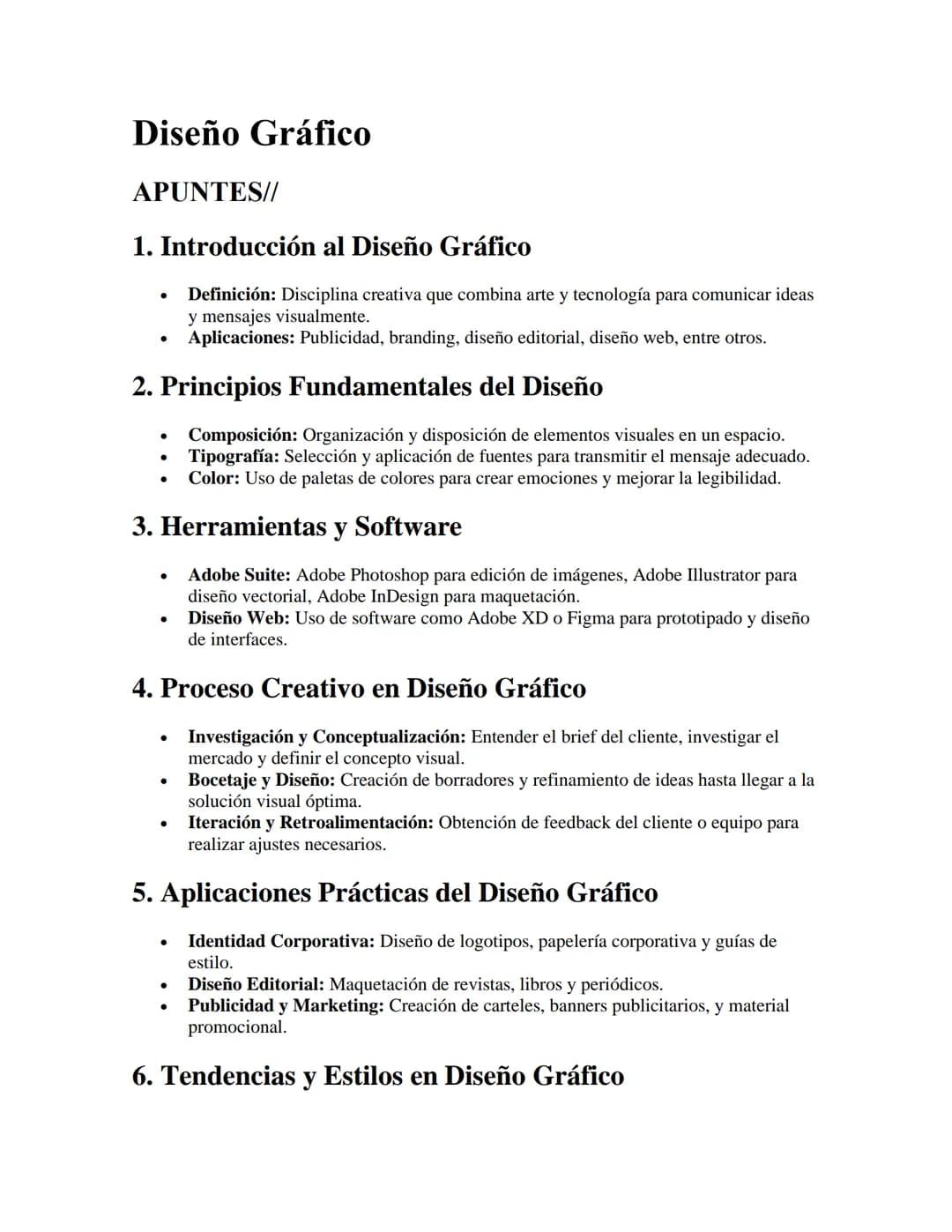 Diseño Gráfico
APUNTES//
1. Introducción al Diseño Gráfico
•
Definición: Disciplina creativa que combina arte y tecnología para comunicar id