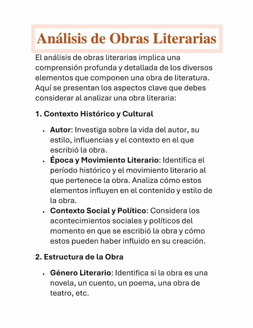 Análisis de Obras Literarias
El análisis de obras literarias implica una
comprensión profunda y detallada de los diversos
elementos que comp