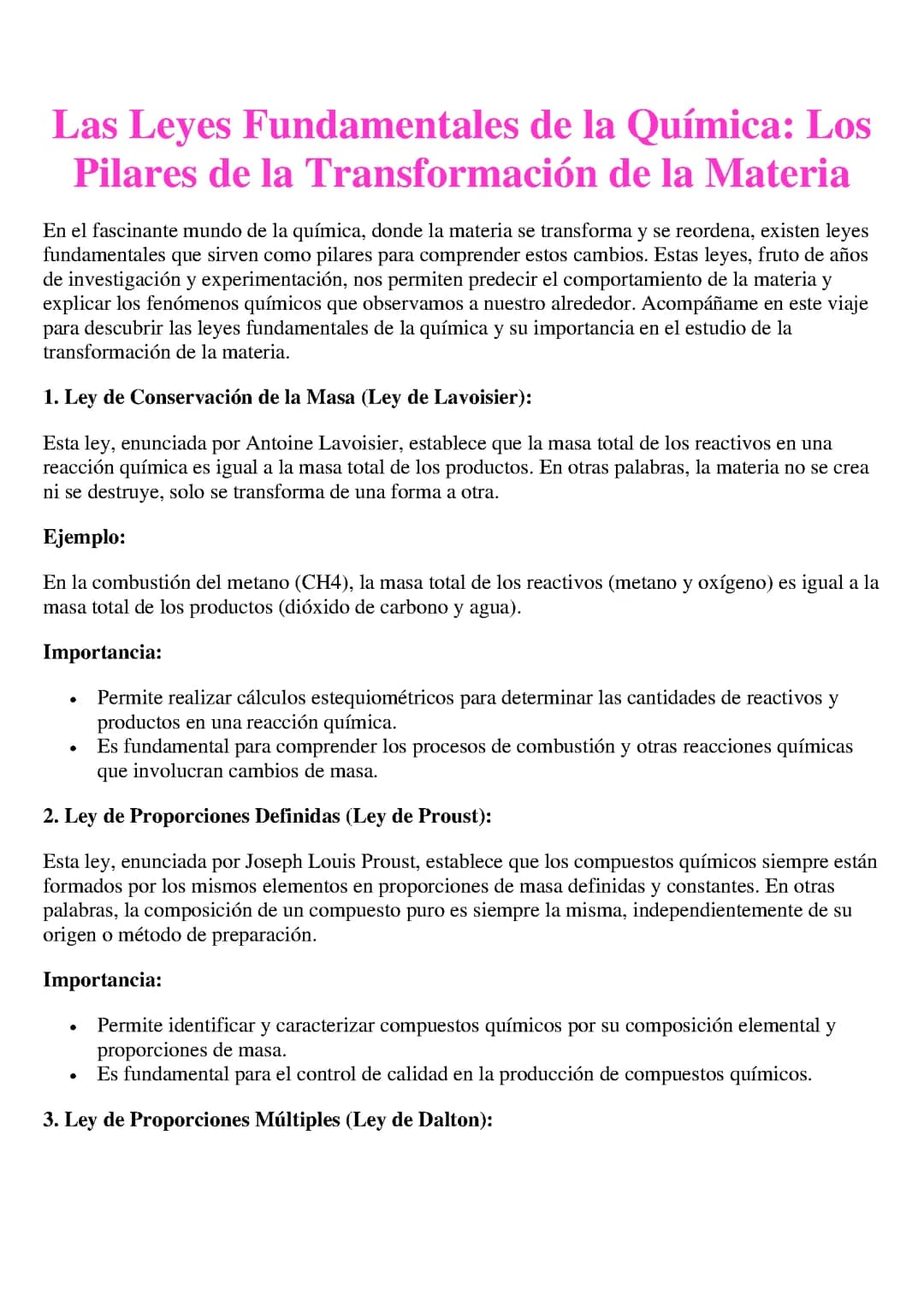 Las Leyes Fundamentales de la Química