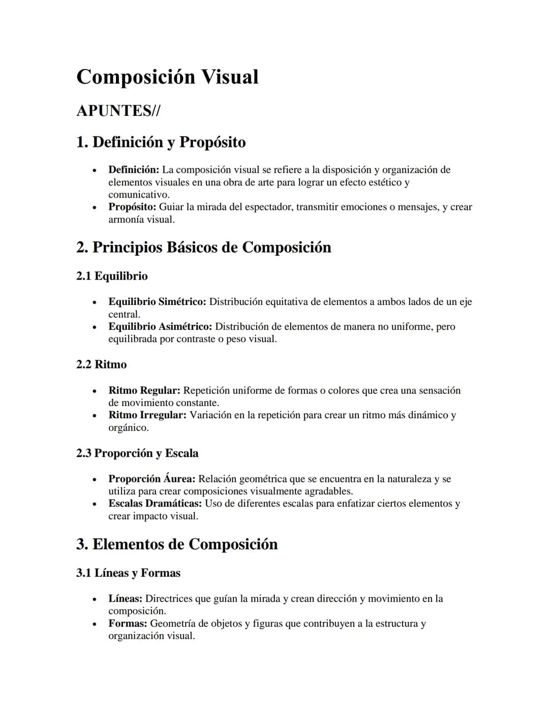 Composición Visual
APUNTES//
1. Definición y Propósito
•
•
Definición: La composición visual se refiere a la disposición y organización de
e