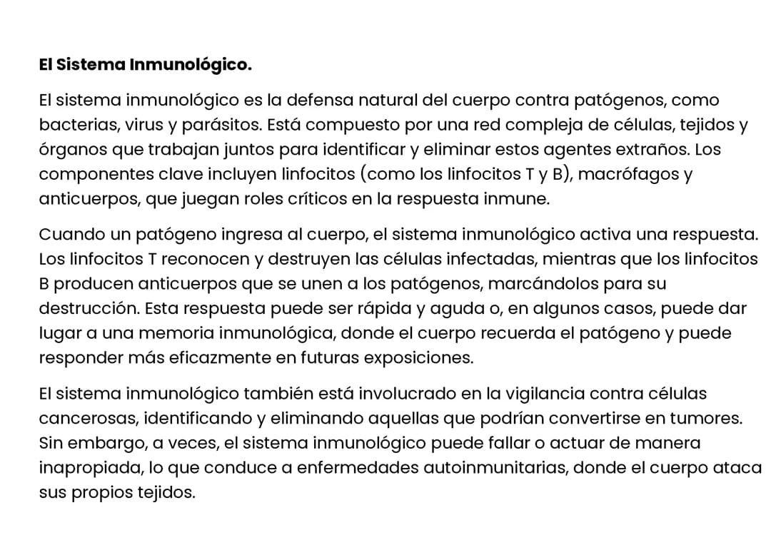 El Sistema Inmunológico.
