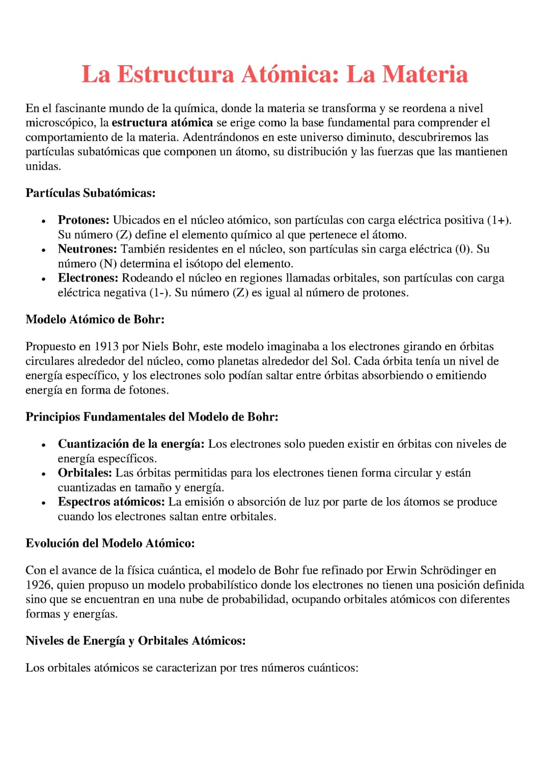 La Estructura Atómica: La Materia