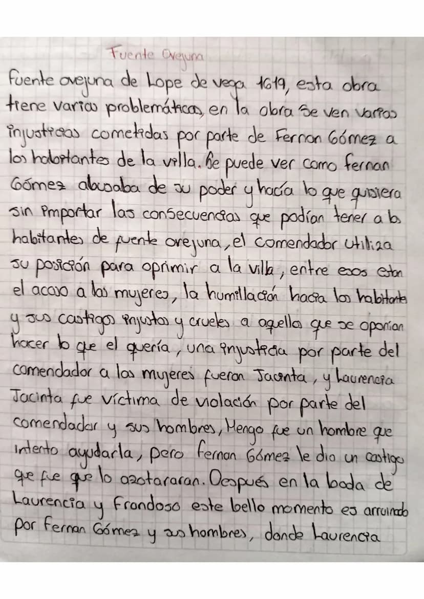 Fuente Ovejuna
ab
Fuente
ovejuna de Lope de Vega 1619, esta obra
tiene variou problemáticas, en la obra se ven varios
injusticias cometidas
