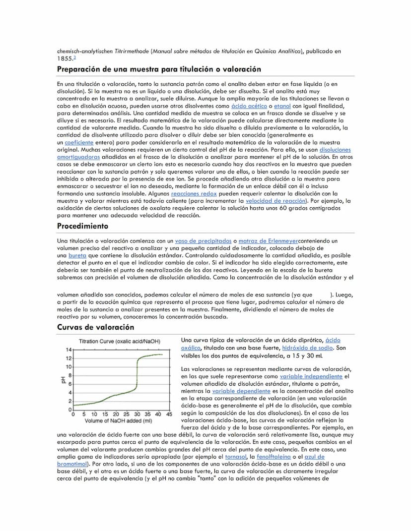 Análisis volumétrico
La valoración o titulación es un método de análisis químico cuantitativo en el laboratorio que se utiliza para
determin