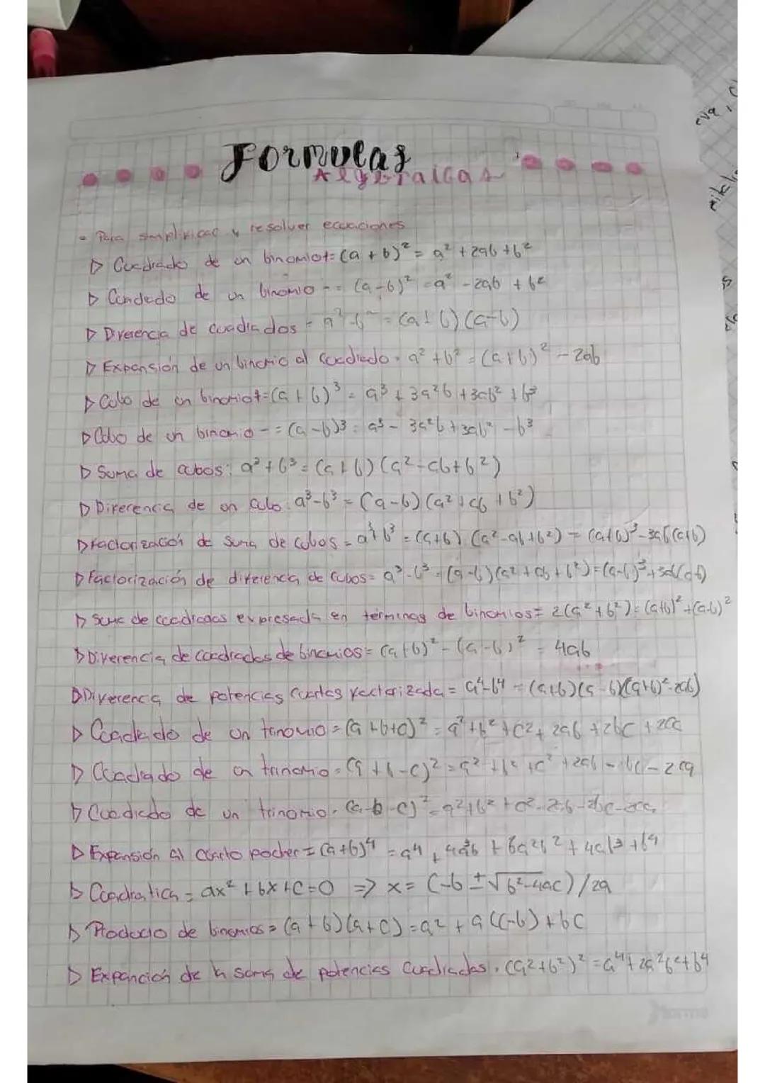 Formulas algebraicas