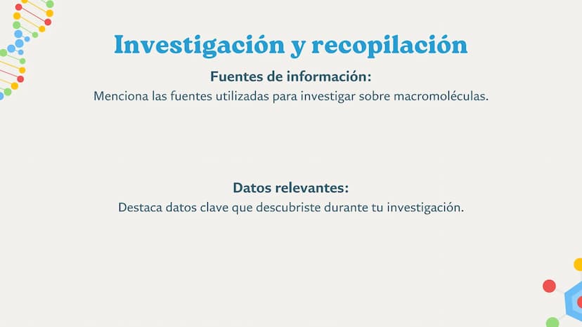 MACROMOLÉCULAS Introducción
Objetivo
Explorar la estructura y función de las macromoléculas, así como su importancia en
diversos procesos bi