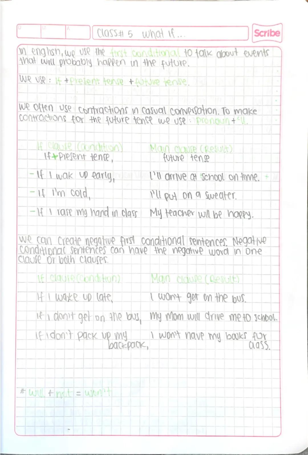 class #4 scientific Reports
Scribe
Zero bonditional
in english, we use the zero conditional to talk about facts or
things that are always tr