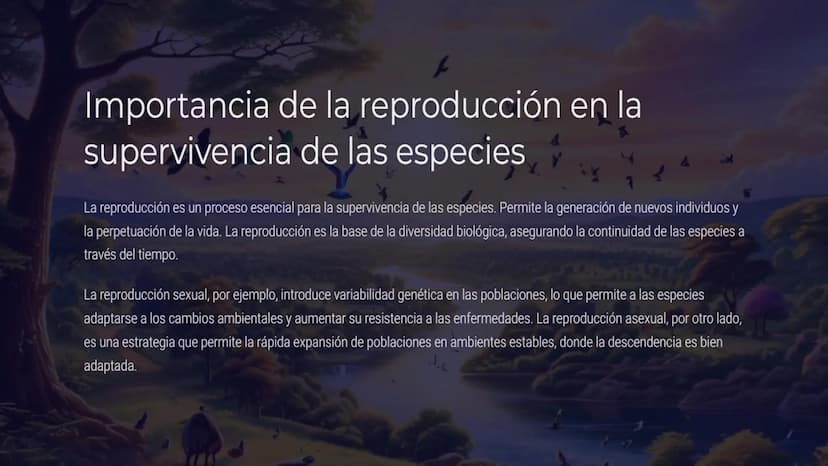 Introducción a la
Reproducción en
Seres Vivos
La reproducción es un proceso biológico fundamental para la perpetuación de la
vida. Todos los