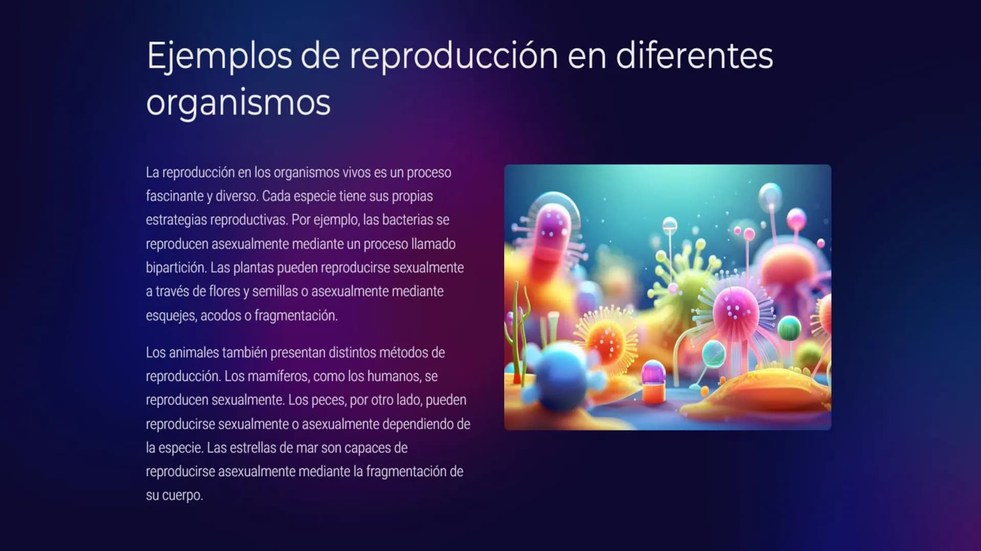 Introducción a la
Reproducción en
Seres Vivos
La reproducción es un proceso biológico fundamental para la perpetuación de la
vida. Todos los