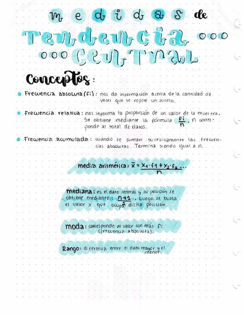 M
e d i
d i d a S de
Tendencia ooo
000 Сел та
Conceptos:
Frewencia absoluta (fi): nos da información acerca de la cantidad de.
veces que se 