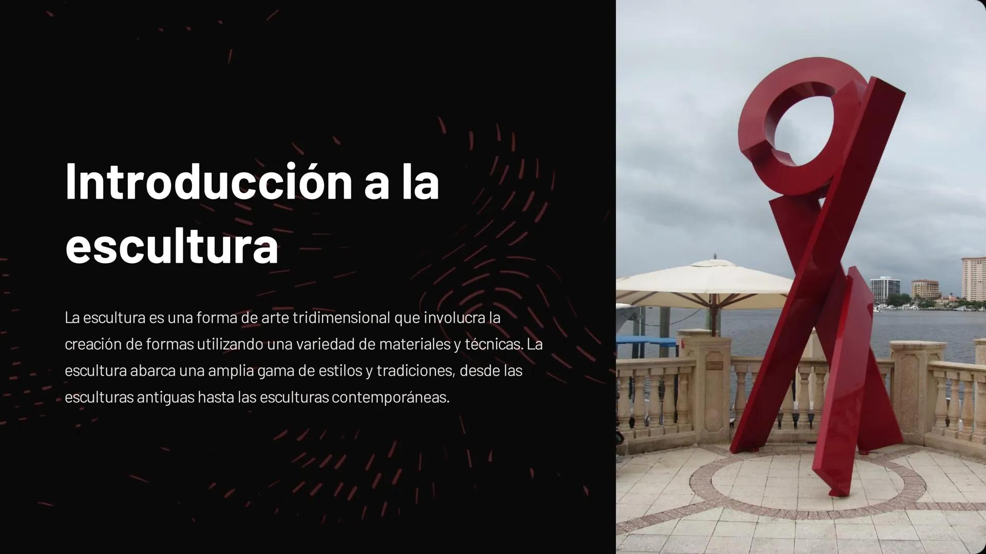# Introducción a la
escultura

La escultura es una forma de arte tridimensional que involucra la
creación de formas utilizando una variedad 