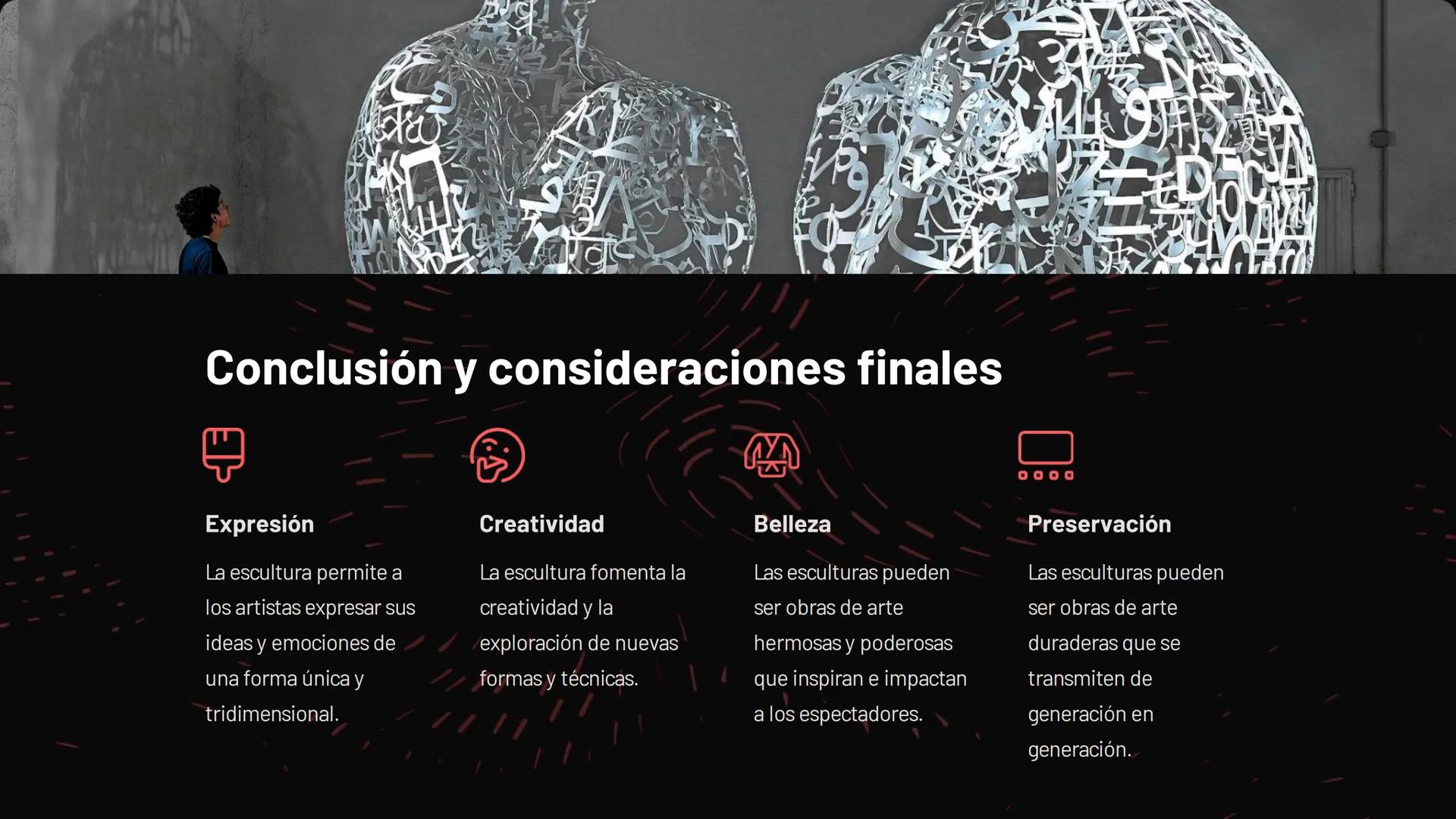 # Introducción a la
escultura

La escultura es una forma de arte tridimensional que involucra la
creación de formas utilizando una variedad 