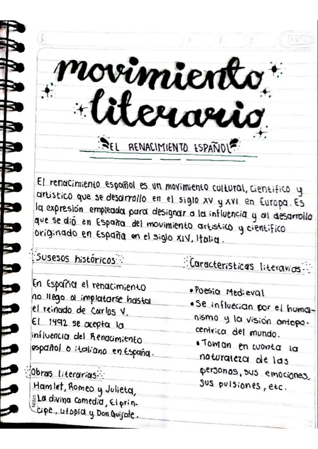 # movimiento
literario

SEL RENACIMIENTO ESPAÑOL
ESTLO
El renacimiento español es un movimiento cultural, cientifico y
artistico que se desa