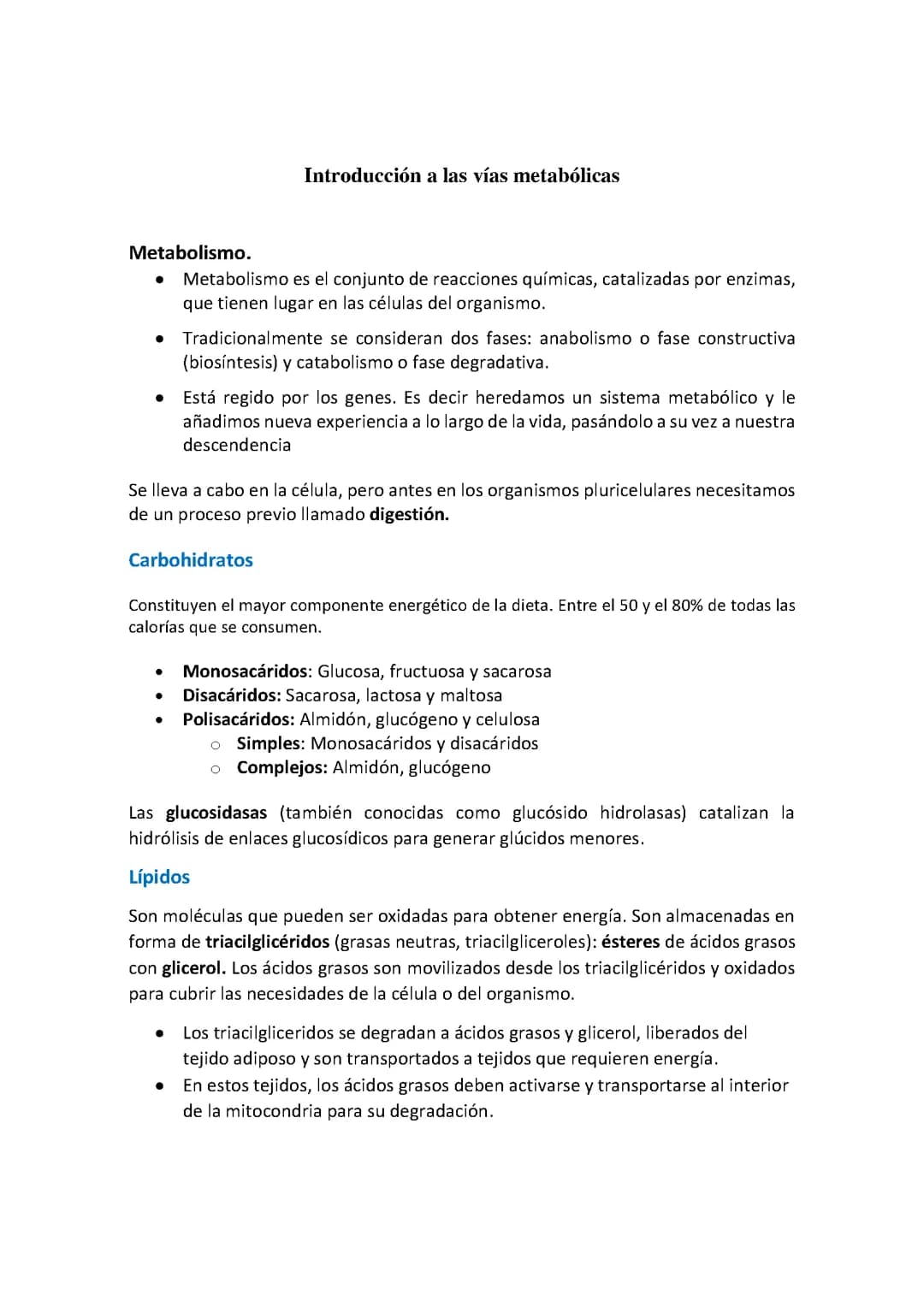 INTRODUCCIÓN A LAS VIAS METABOLICAS 