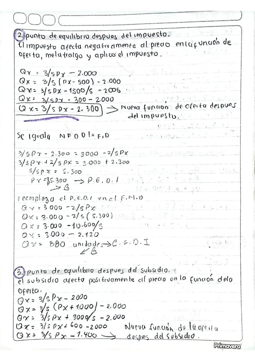 f:
microeconomia.
• Puthto de equinokio
Grafico, Impuestos y subsidios.
El punto de equilibrio se haya donde se intersecta la curva de
la de