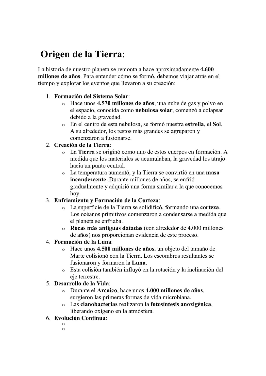 Origen de la tierra