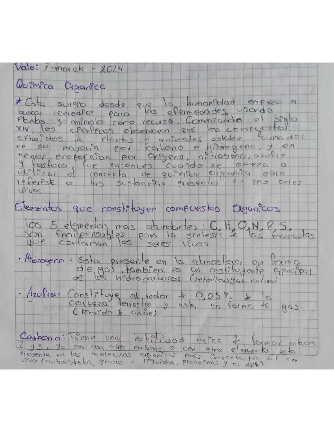 Vate: 7-march-2024

Quimica Organica

#Esta surgio desde que la humanidad empezo a
buscar remedpor para las efermedades, usando
Plantas y an