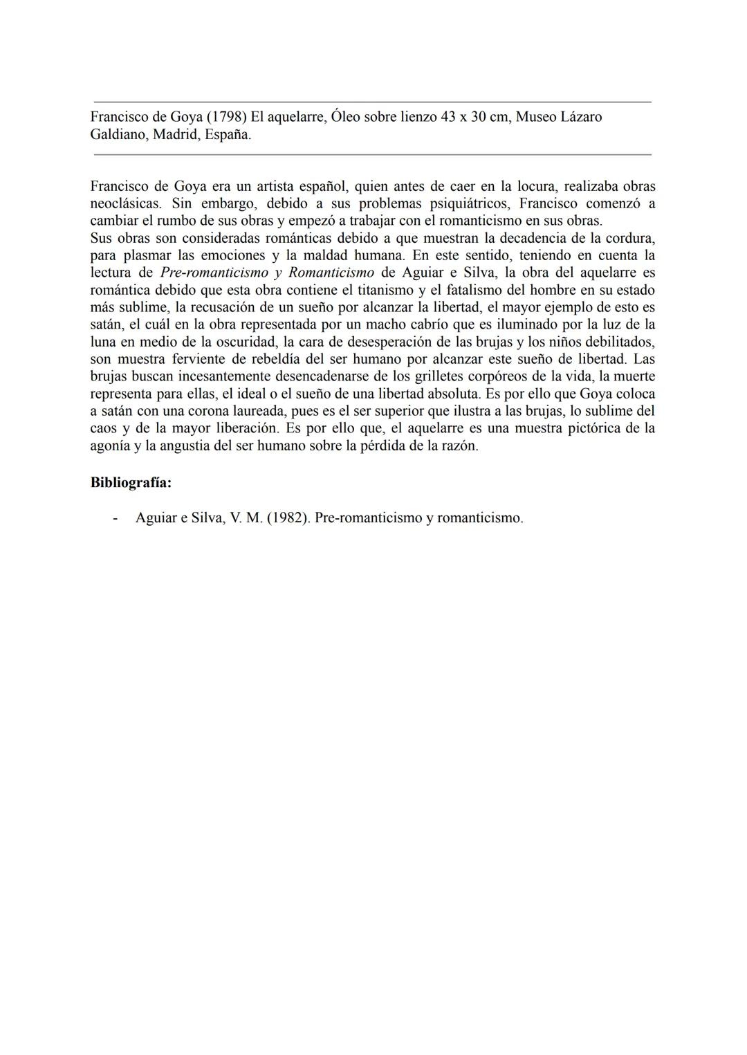 Obra romántica y análisis
Sofía Méndez Ríos Francisco de Goya (1798) El aquelarre, Óleo sobre lienzo 43 x 30 cm, Museo Lázaro
Galdiano, Madr