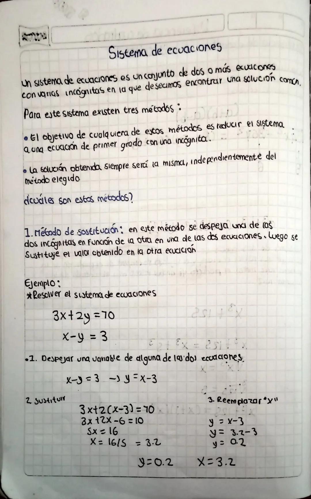 Sistema de ecuaciones
Un sistema de ecuaciones es un conjunto de dos o más ecuaciones
con varias incognitas en la que desecimos encontrar un