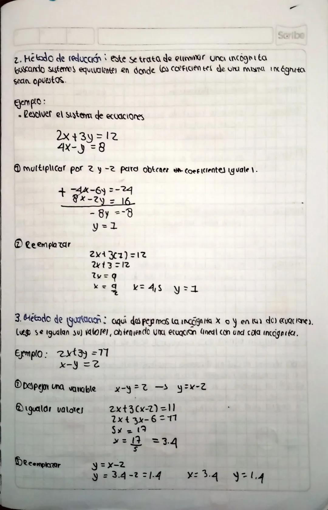 Sistema de ecuaciones
Un sistema de ecuaciones es un conjunto de dos o más ecuaciones
con varias incognitas en la que desecimos encontrar un
