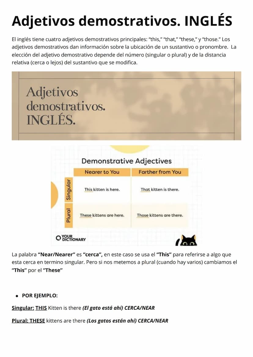 Adjetivos demostrativos. INGLÉS
El inglés tiene cuatro adjetivos demostrativos principales: "this," "that," "these," y "those." Los
adjetivo